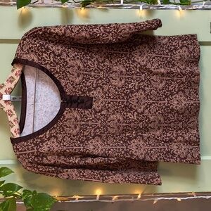 Women's St. Johns Bay Brown Semi Sleeve Satin Trim Scoopneck L